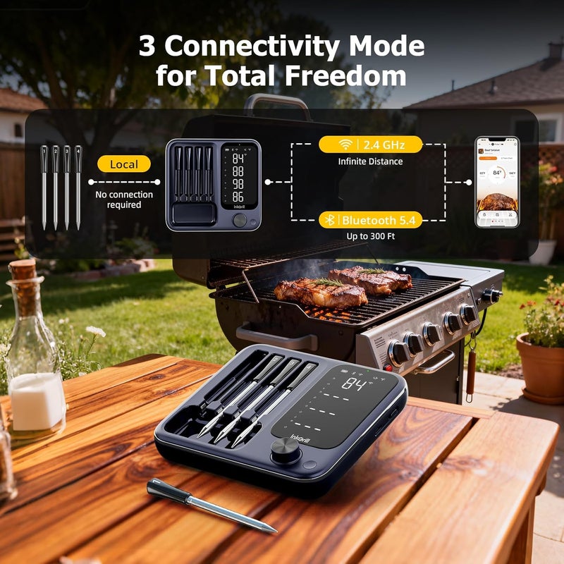 InkGrill Wireless Meat Thermometer with APP Control，4 Probes Meat Thermometer Digital, Unlimited Range WiFi & Bluetooth Meat Thermometerfor for Rotisserie，Grill，Oven，Smoker，BBQ, Air Fryer - Image 2
